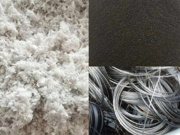 Recovered rubber powder, steel rims, fibers, etc. from scrap tires
