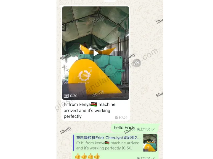 Favorable comments on tire shredder from Kenyan customers